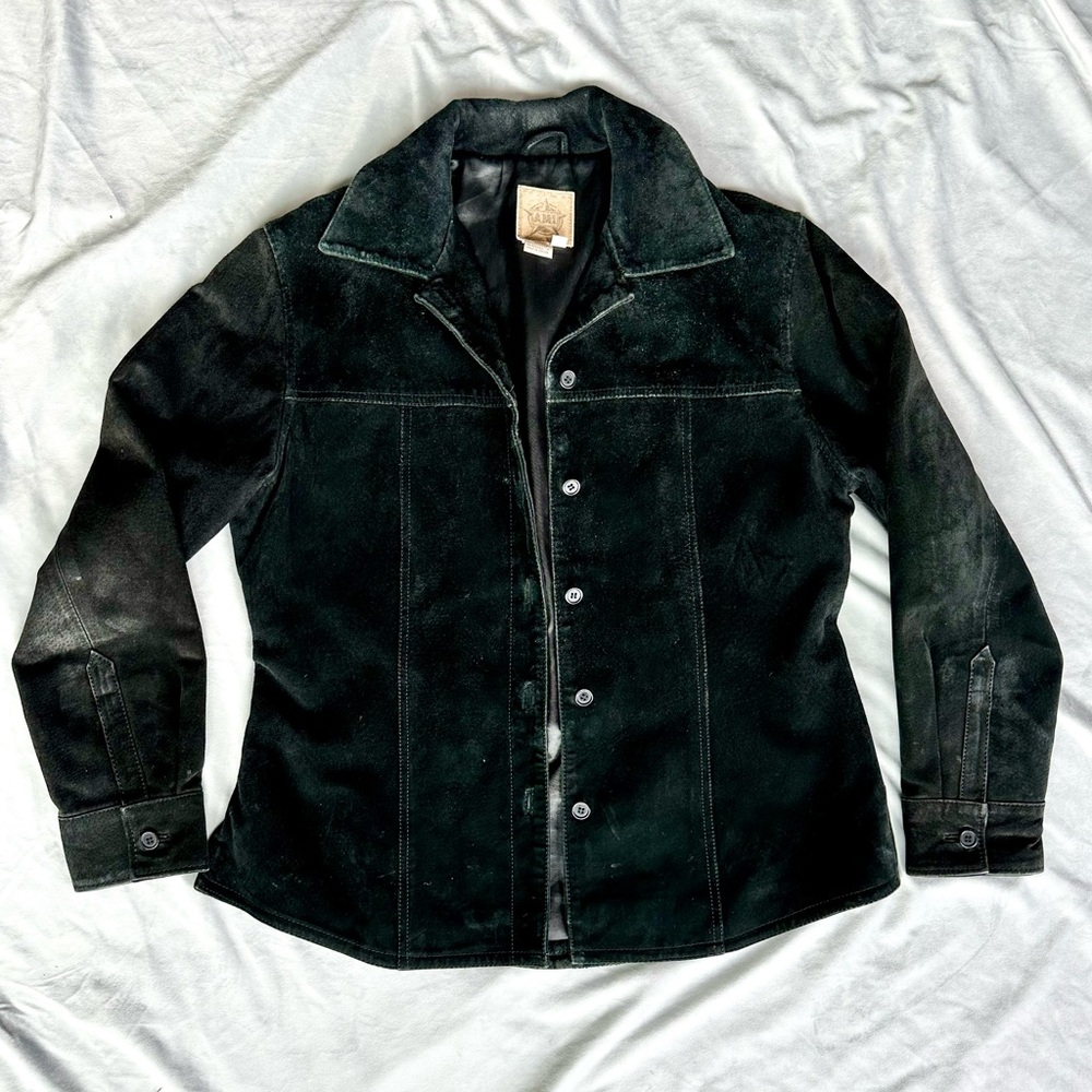 Vintage Y2K A.M.I. Black Women’s 100% Genuine Suede Leather Satin Lined Jacket M